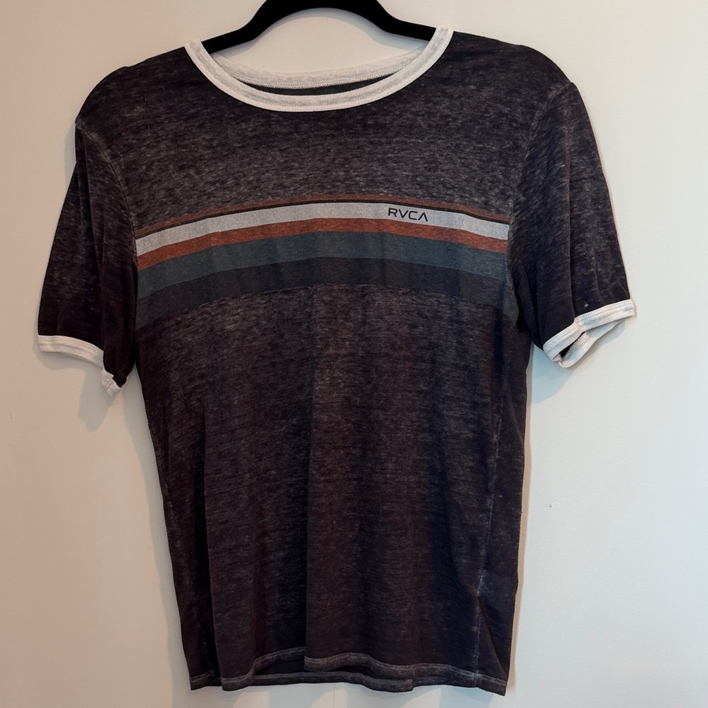 RVCA Black Heather Short-Sleeve Stripe Ringer Tee